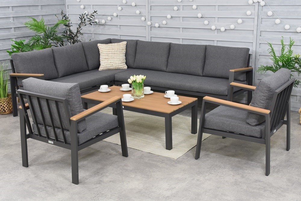 Hliníkový rohový set záhradného nábytku Zakintos Wood Corner 7 Garden Point